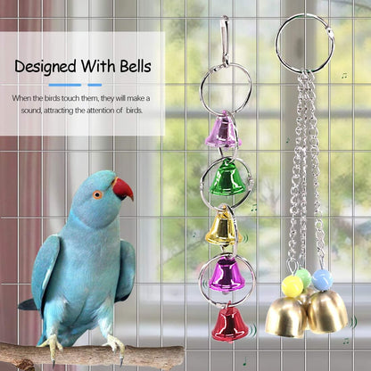 6 Pack Bird Parrot Chewing Toys Set, Bird Perches Swing Toys Hanging Toys with Bells for Parakeets, Cockatiels, Conures, Macaws, Parrots, Finches and Love Birds