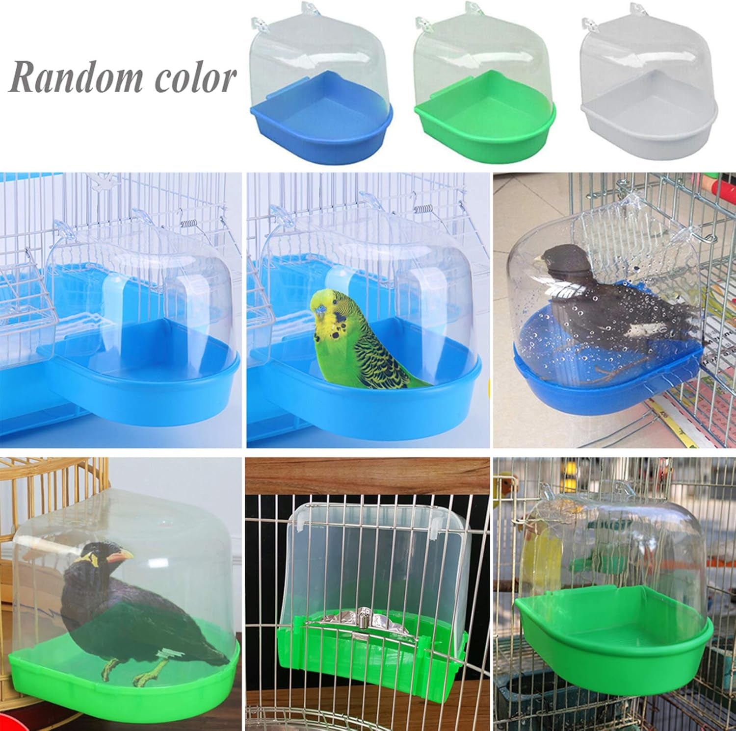 Parrot Bath Box Bird Cage Accessory Supplies Bathing Tub Bath for Parakeet Pet Brids Canary Budgies Parrot (Random Color)