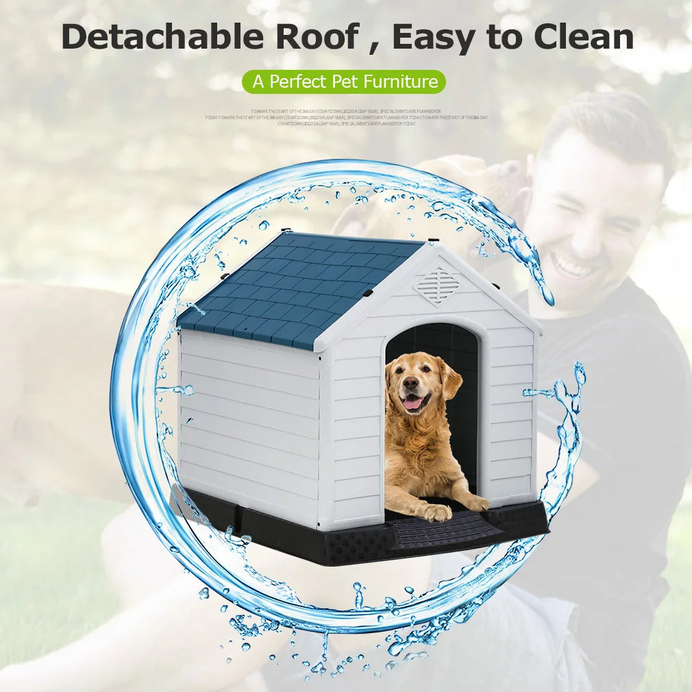 Indoor Outdoor Dog House Big Dog House Plastic Dog Houses for Small Medium Large Dogs 32 Inch High All Weather Dog House with Base Support for Winter Tough Durable House with Air Vents Elevated Floor