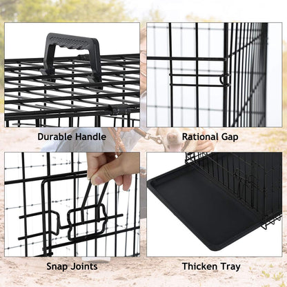 XXL Dog Cage, 48 Inch, Black, Leak Proof, Metal Wire Crate, Pet Animal Segregation Cage with Double-Divider, Tray, Handle for Dog Training, Indoor Use