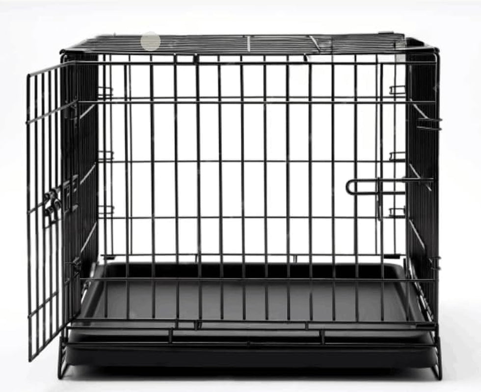 XXL Dog Cage, 48 Inch, Black, Leak Proof, Metal Wire Crate, Pet Animal Segregation Cage with Double-Divider, Tray, Handle for Dog Training, Indoor Use