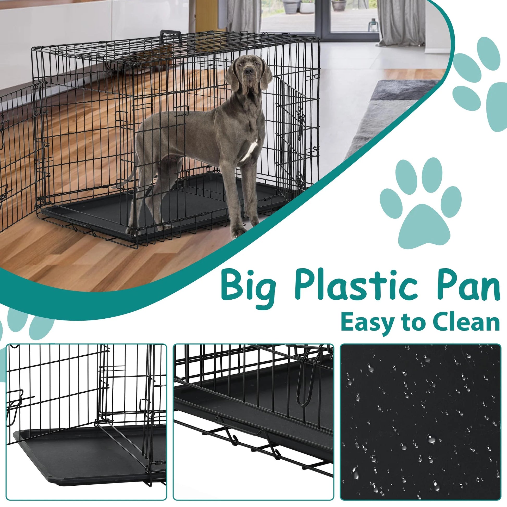 48 Inch Dog Cage for Large Dogs Indoor, Folding Dog Crates and Kennels Double Door, Pet Cage with Tray Pan for Dogs ,Dog Crates for Large Dogs