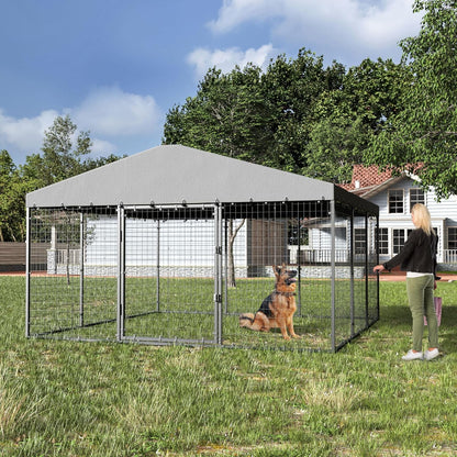 Large Outdoor Dog Kennel Heavy Duty Dog Cage Dog Fence with Roof Cover and Sturdy Galvanized Metal Frame,Double Safety Locks