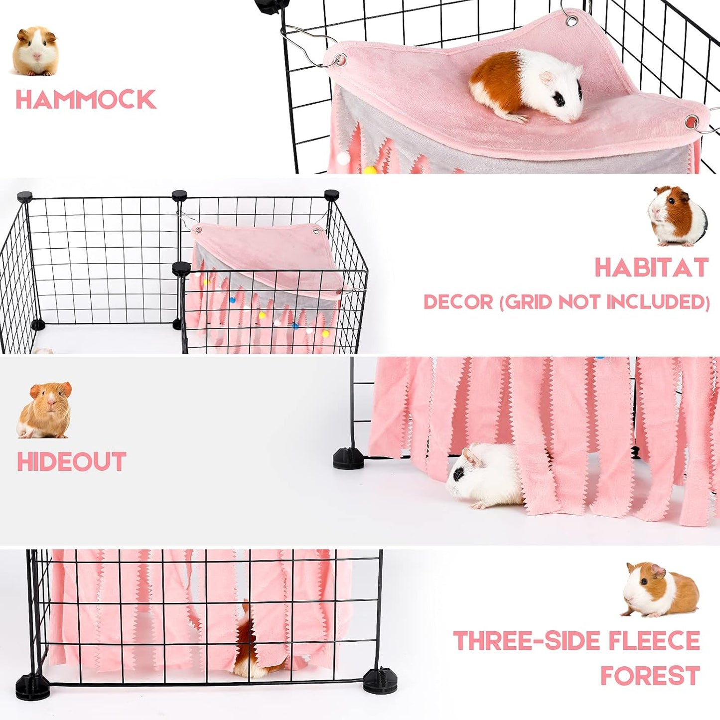 Guinea Pig Hideout, Hideout for Guinea Pig, Guinea Pig Hideouts, Guinea Pig Cage Accessories for Guinea Pig, Bunny, Hamster, Chinchilla, Rabbit without Metal Fences - Pink