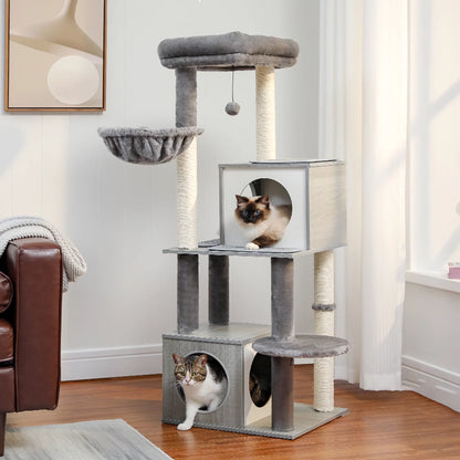 51" Cat Tree House for Big Cats, Cat Condo for Multiple Cats with Scratching Posts, Cat Tree Tower, Gray