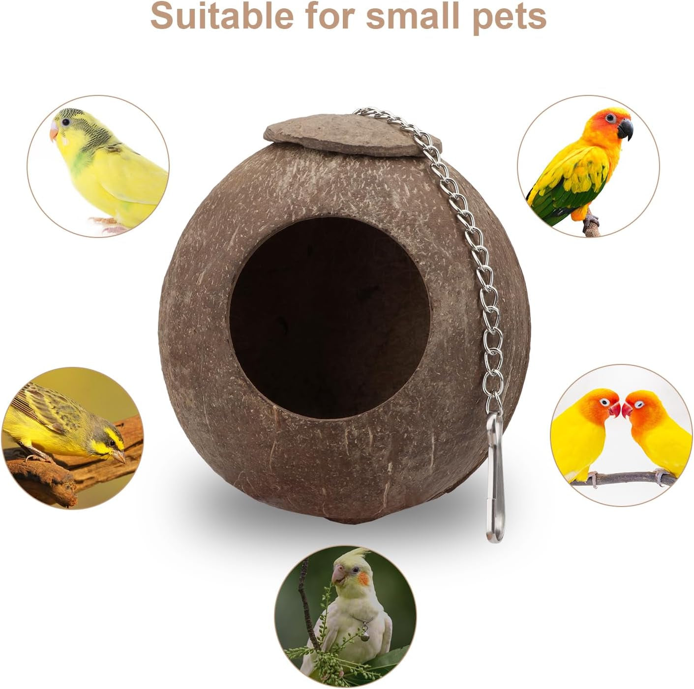 Hy Natural Coconut Hideaway Parrot Birds Toys Decorative Bird Nest Cage House for Pet Parrot Budgies Parakeet Cockatiels Conure Canary Finch Pigeon Cage Hamster Rat (Nest Cage Only)