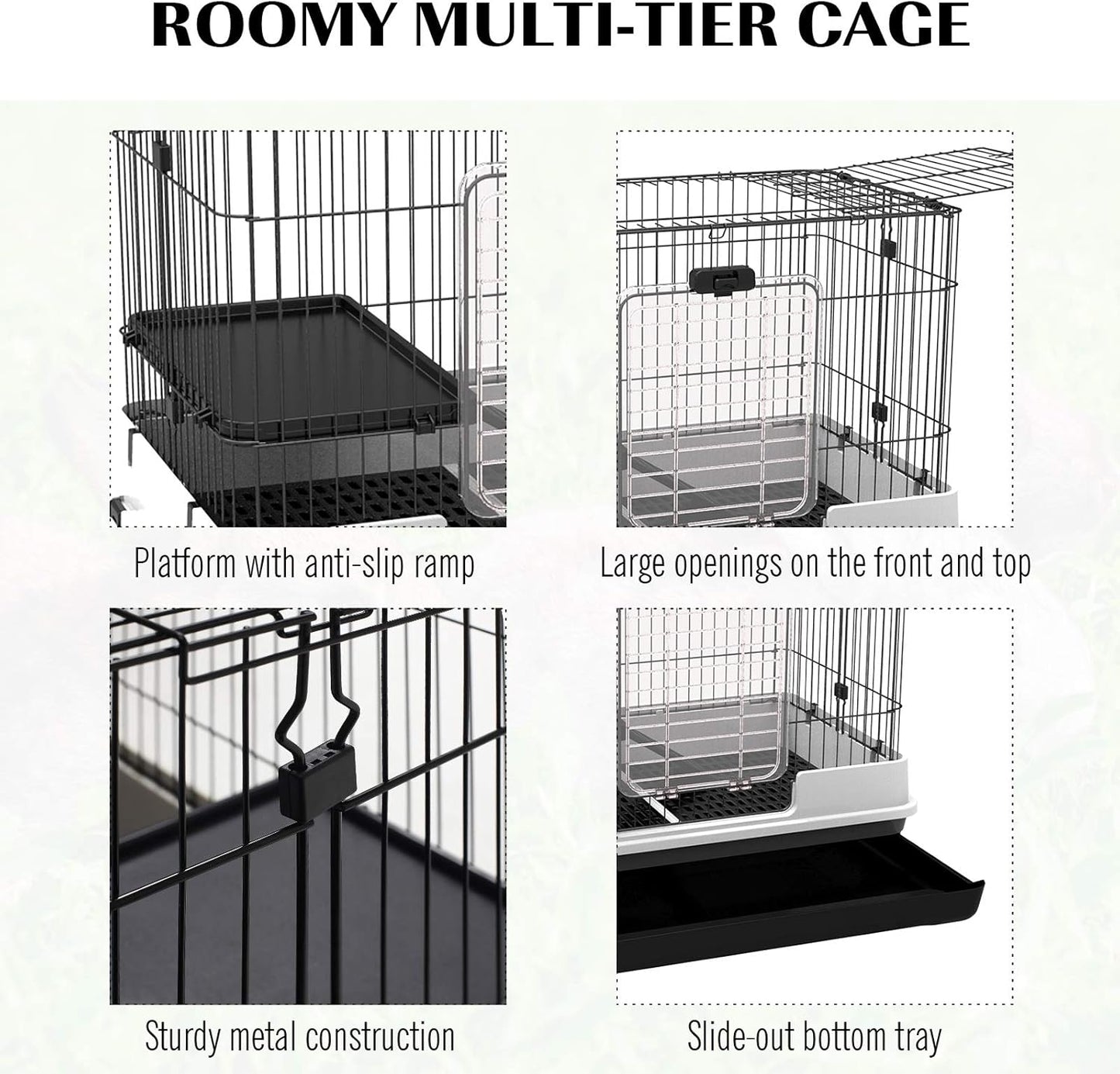 2-Level Small Animal Cage Rabbit Hutch with Wheels, Removable Tray, Platform and Ramp for Bunny, Chinchillas, Ferret, Black