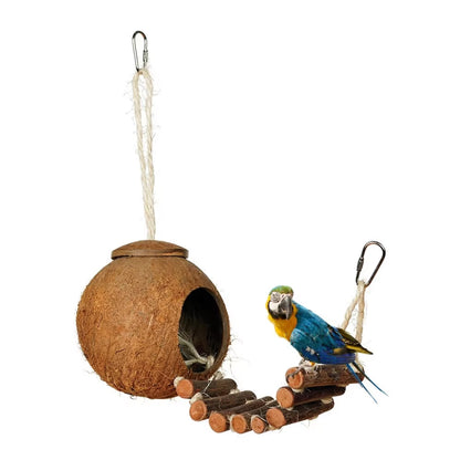 Natural Coconut Shell Bird Nest House Hut Cage Feeder Pet Parrot Parakeet Toy Bird Cage Parrot House