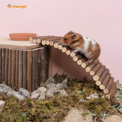 Wooden Ladder Bridge, Hamster Mouse Rat Rodents Toy, Small Animal Chew Toy (11.8" X 4.7")