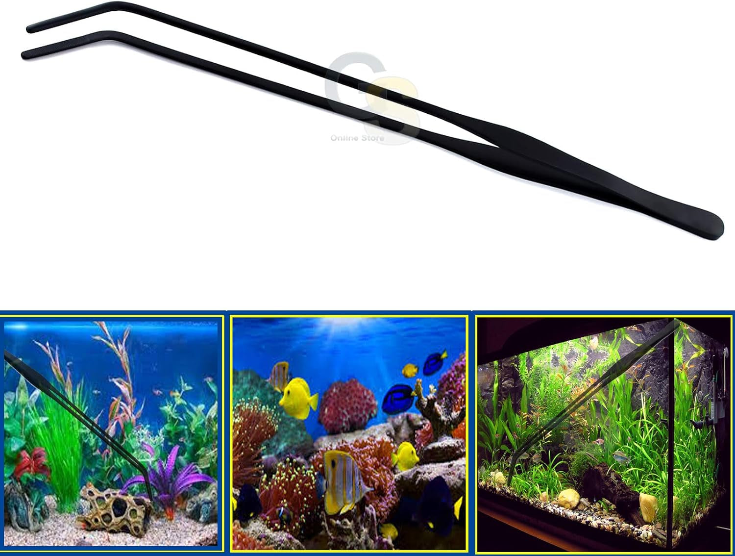 G.S Aquarium Tweezers Long Reptiles Feeding Tongs for Aquatic Plants Spider Snakes Lizards (12" Curved)