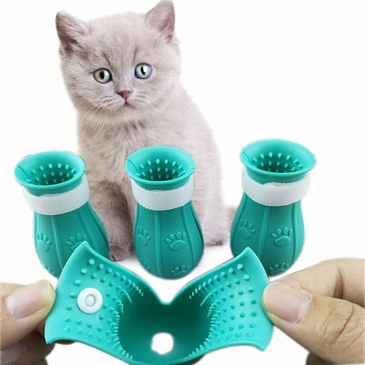 Cat Boots for Cats Only, Anti-Scratch Cat Feet Covers Adjustable Prickly Anti-Off Shoes for Cat Silicone Cat Paw Protector Boots for Cats of Various Sizes for Cat Bathing and Shaving (Blue)