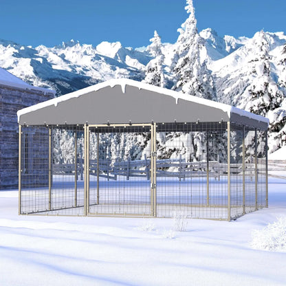 Large Outdoor Dog Kennel Heavy Duty Dog Cage Dog Fence with Roof Cover and Sturdy Galvanized Metal Frame,Double Safety Locks