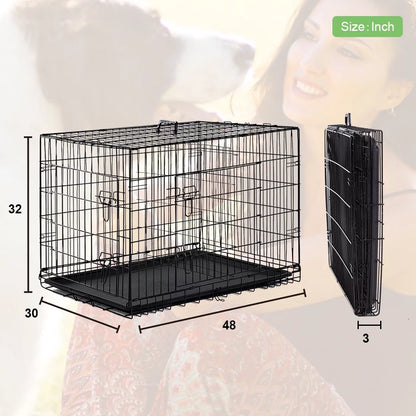 Double-Door Metal Dog Crate with Divider and Tray, X-Large, 48"L