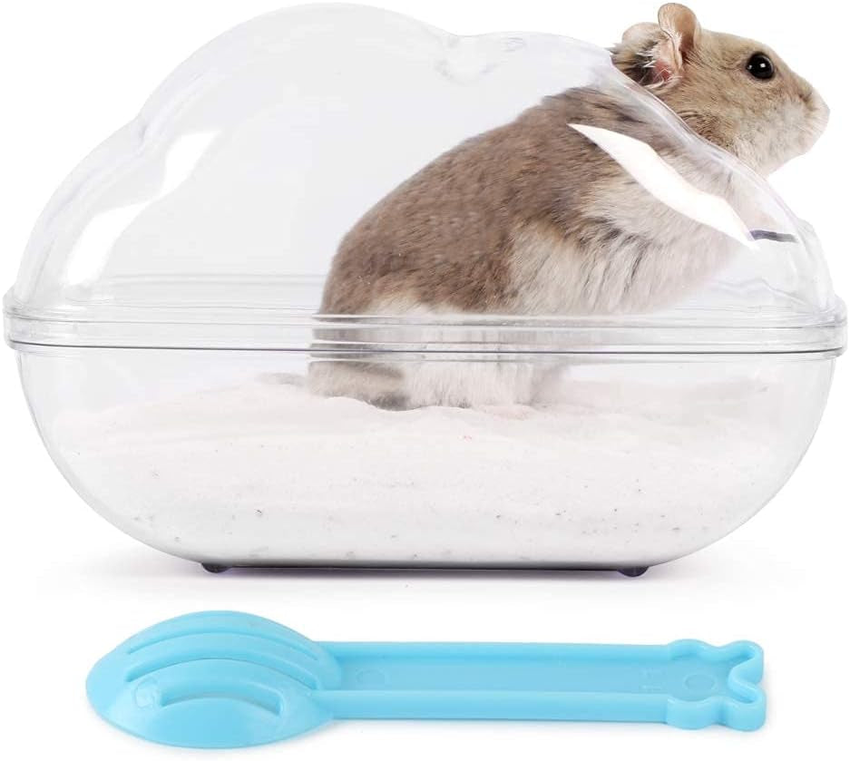 Hamster Sand Bath Container Large Hamster Toilet with Scoop Set Dust Bust Accessories for Small Animals (Transparent, Medium)