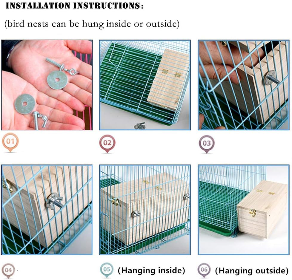 Pine Wood Parakeet Nest Box Bird House Budgie Breeding Mating Box for Lovebirds Cockatiel Parrotlets (L)