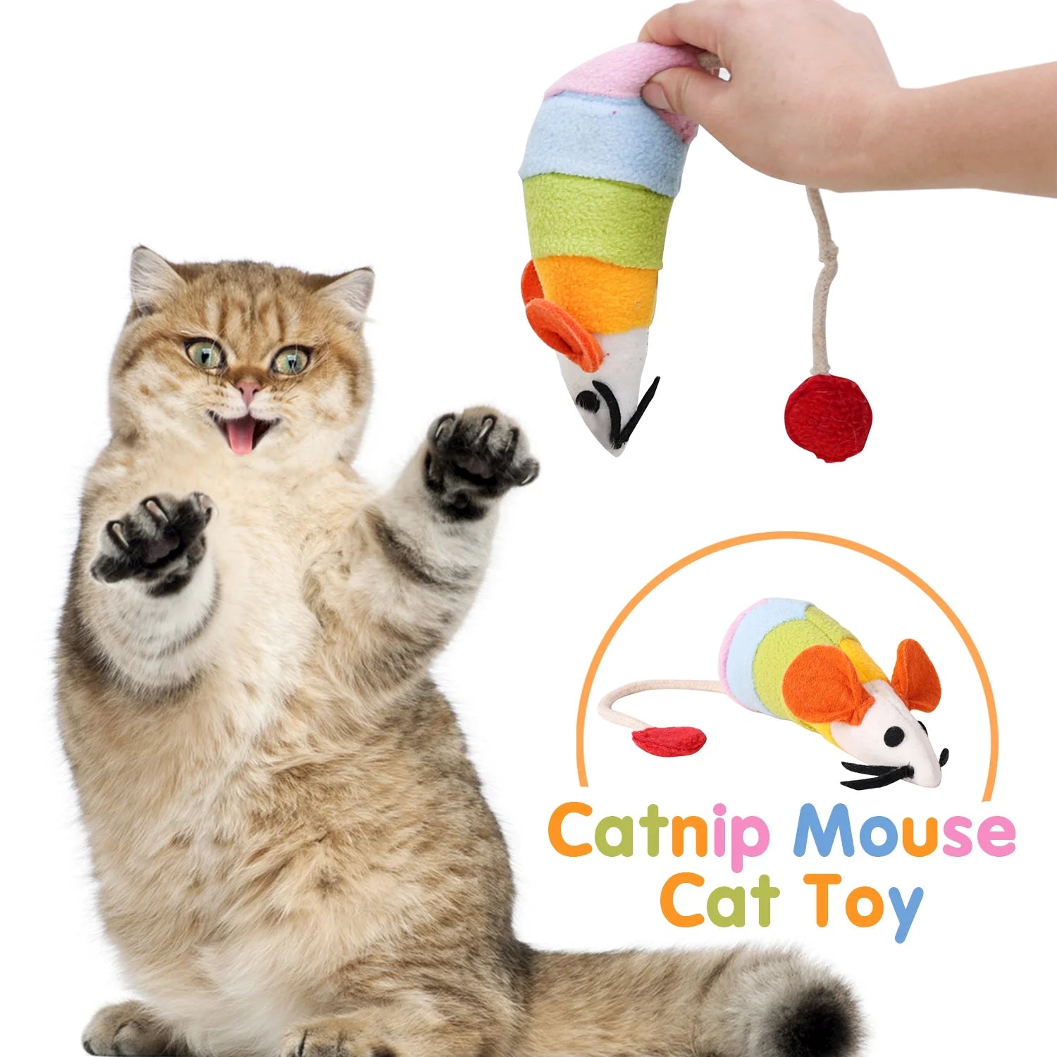 Furry Mice Cat Toys, Rattling Catnip Toys Mice, 7” Colored Catnip Toy with Sound, Catnip Prefilled Cat Mice Toy for Indoor Cats Kitten Interactive Play Fetch