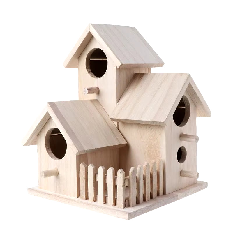 Creative Wooden Bird House Breeding Cage Box Feeding Nest Garden Backyard Balcony Pendant Simulation Fence Birdhouse Home Decora