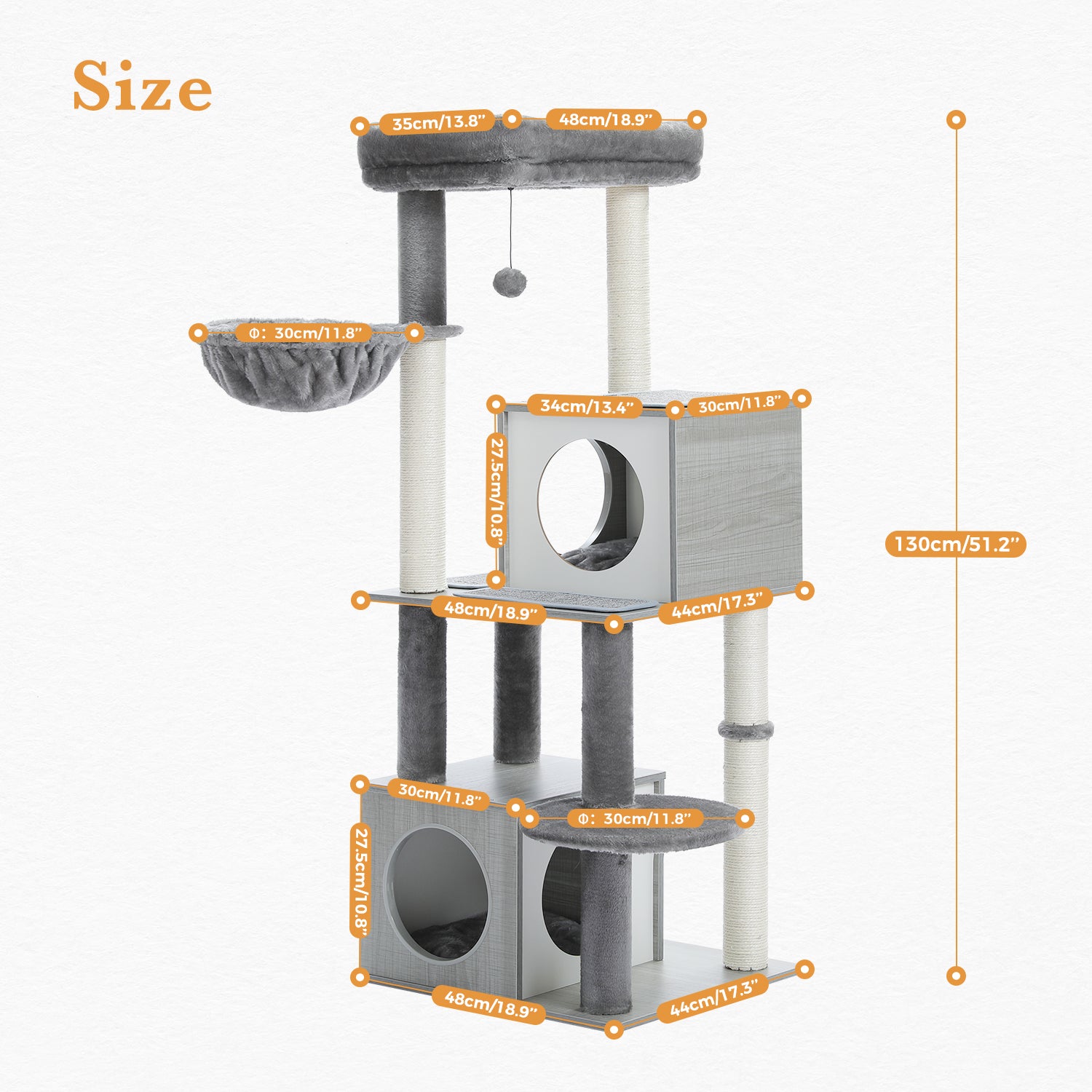 51" Cat Tree House for Big Cats, Cat Condo for Multiple Cats with Scratching Posts, Cat Tree Tower, Gray