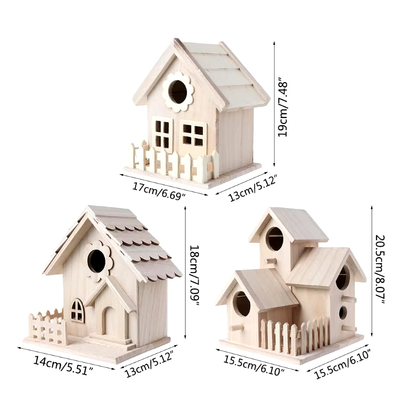 Creative Wooden Bird House Breeding Cage Box Feeding Nest Garden Backyard Balcony Pendant Simulation Fence Birdhouse Home Decora