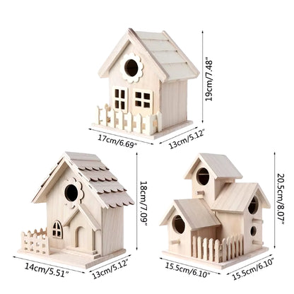 Creative Wooden Bird House Breeding Cage Box Feeding Nest Garden Backyard Balcony Pendant Simulation Fence Birdhouse Home Decora