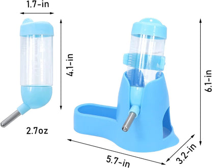 3 in 1 Hamster Hanging Water Bottle Pet Auto Dispenser with Base for Dwarf Hamster Mouse Rat Hedgehog (80ML, Blue)