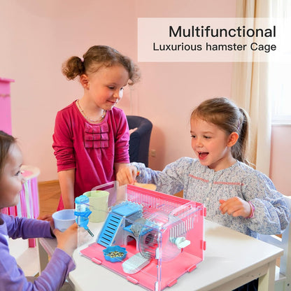 Hamster Cages, Rat Cage, Gerbil Haven Habitat, Habitats with Hamster Accessories Includes Hamster Wheel&Hamster Bedding, Chew Toys, Water Bottle, Food Dish and Hamster Hideout