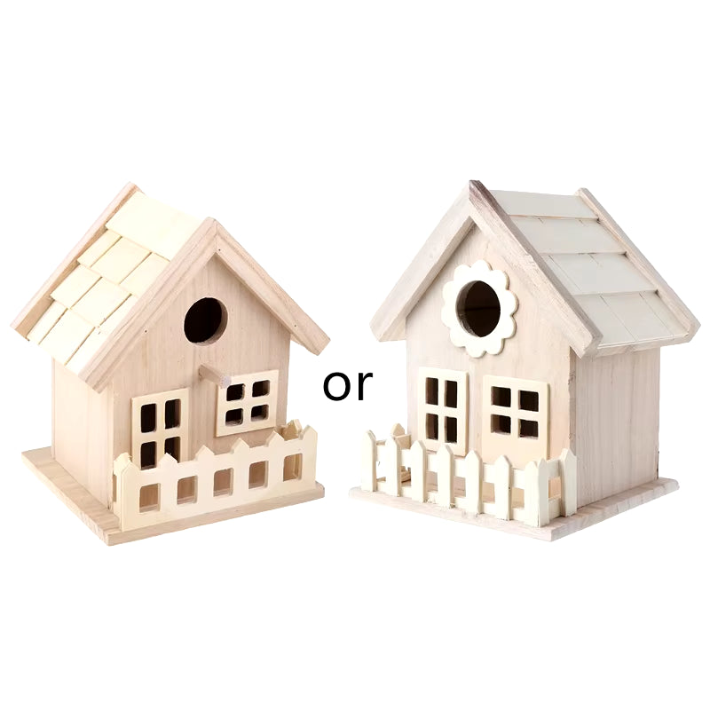 Creative Wooden Bird House Breeding Cage Box Feeding Nest Garden Backyard Balcony Pendant Simulation Fence Birdhouse Home Decora