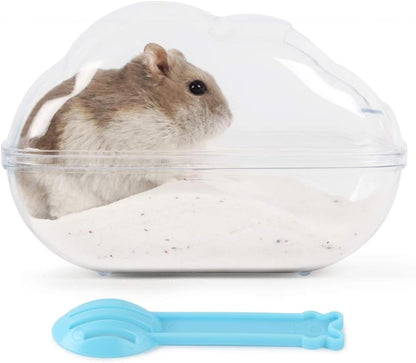 Hamster Sand Bath Container Large Hamster Toilet with Scoop Set Dust Bust Accessories for Small Animals (Transparent, Medium)