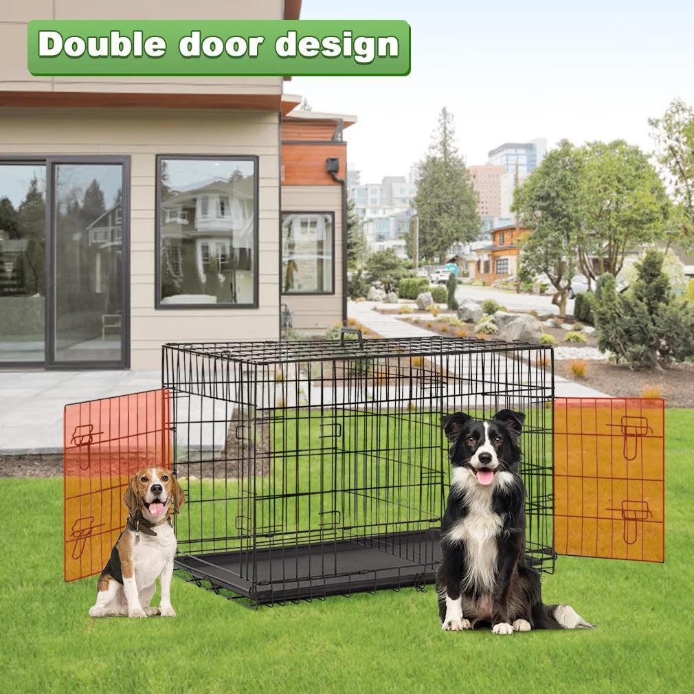 Double-Door Metal Dog Crate with Divider and Tray, X-Large, 48"L