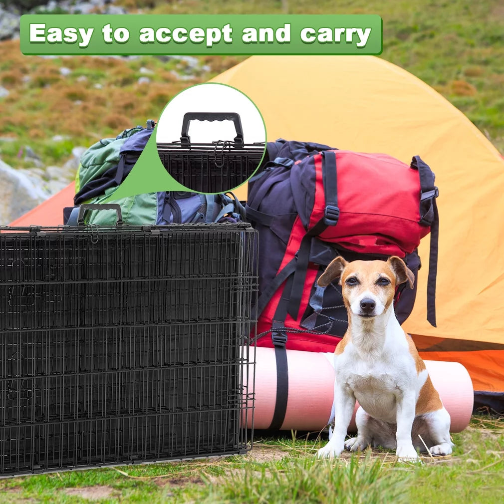 Double-Door Metal Dog Crate with Divider and Tray, X-Large, 48"L