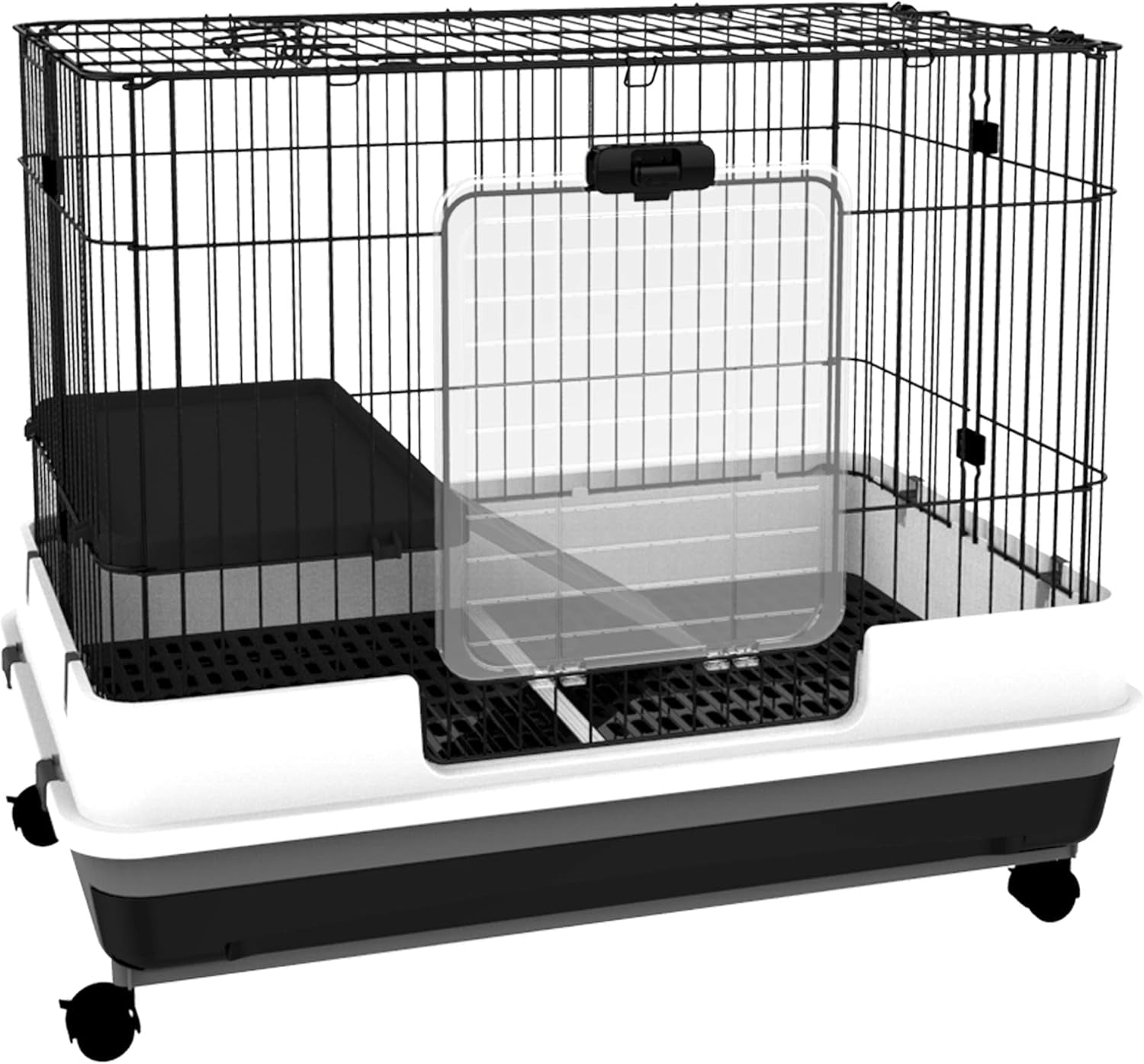 2-Level Small Animal Cage Rabbit Hutch with Wheels, Removable Tray, Platform and Ramp for Bunny, Chinchillas, Ferret, Black