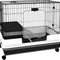 2-Level Small Animal Cage Rabbit Hutch with Wheels, Removable Tray, Platform and Ramp for Bunny, Chinchillas, Ferret, Black