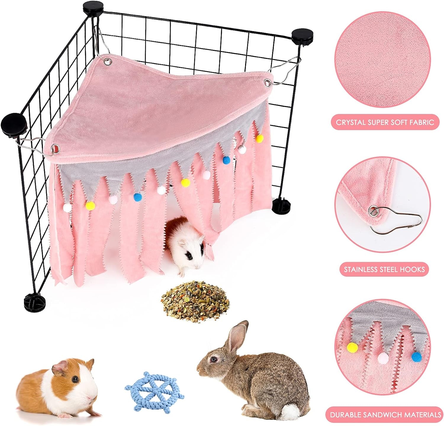 Guinea Pig Hideout, Hideout for Guinea Pig, Guinea Pig Hideouts, Guinea Pig Cage Accessories for Guinea Pig, Bunny, Hamster, Chinchilla, Rabbit without Metal Fences - Pink