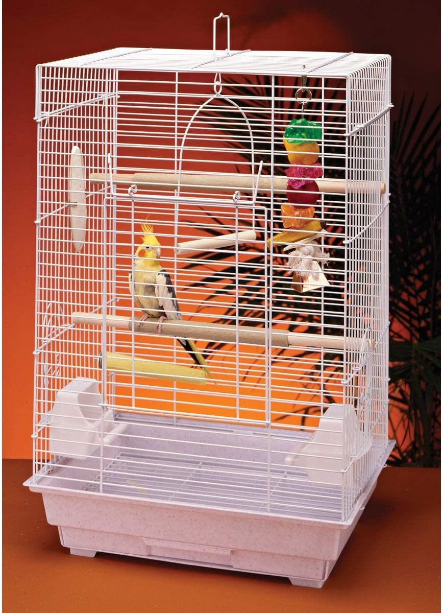 Cockatiel & Small Parrot Starter Kit with Birdcage, Cover, and Accessories – Perfect for Cockatiels, Conures, and Small Parrots – Square Dome – White