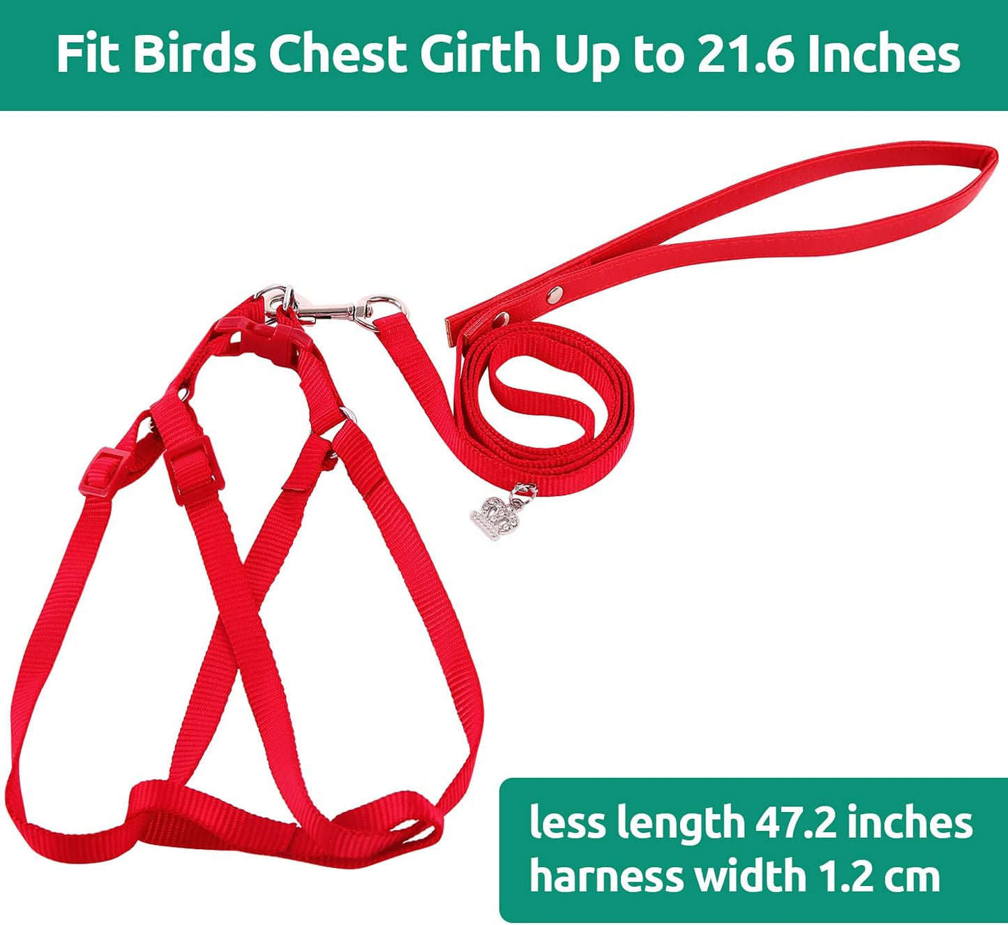 Bird Harness and Leash Kit Adjustable Anti-Bite, Fit for Large Medium Birds, Macaw,Budgerigar, Cockatoo, African Grey, and Reptiles, Lizards(Red Medium)