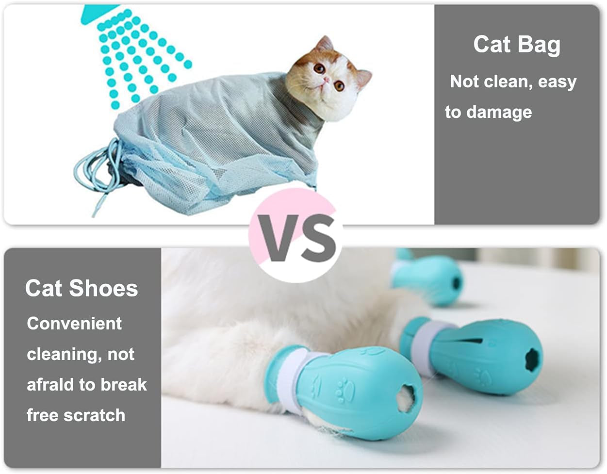 Cat Boots for Cats Only, Anti-Scratch Cat Feet Covers Adjustable Prickly Anti-Off Shoes for Cat Silicone Cat Paw Protector Boots for Cats of Various Sizes for Cat Bathing and Shaving (Blue)