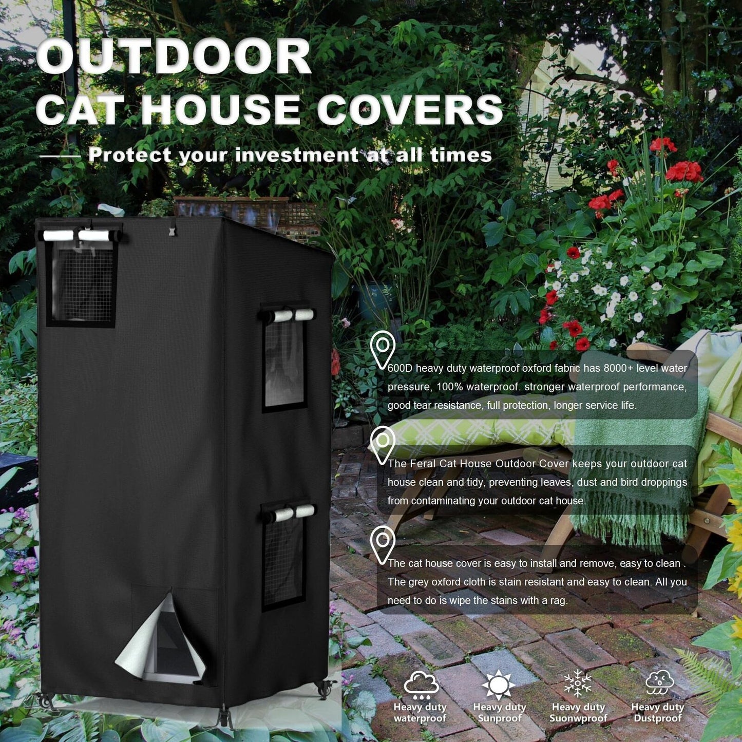 Outdoor Cat House Cover, Feral Cattery Cat Cover, Cat Enclosure Cover, 600D H...