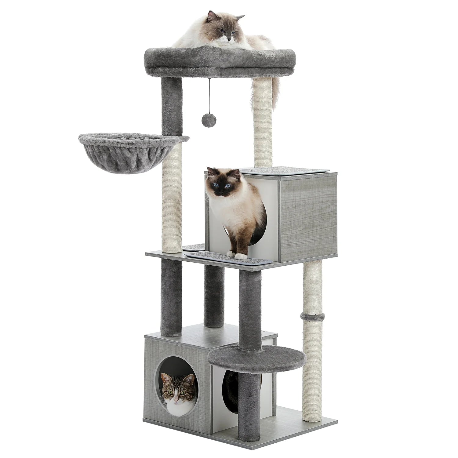 51" Cat Tree House for Big Cats, Cat Condo for Multiple Cats with Scratching Posts, Cat Tree Tower, Gray