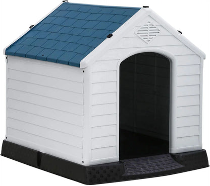 Indoor Outdoor Dog House Big Dog House Plastic Dog Houses for Small Medium Large Dogs 32 Inch High All Weather Dog House with Base Support for Winter Tough Durable House with Air Vents Elevated Floor