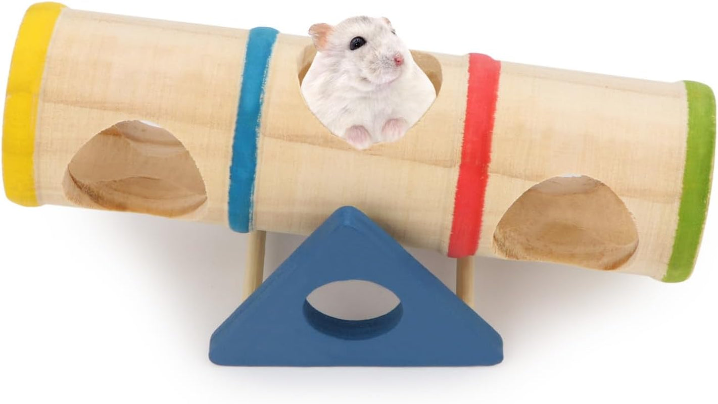 Hamster Wooden Seesaw Tunnel Toy Funny Gym Playground Exercise House for Dwarf Hamster Small Pets (Seesaw Tunnel)