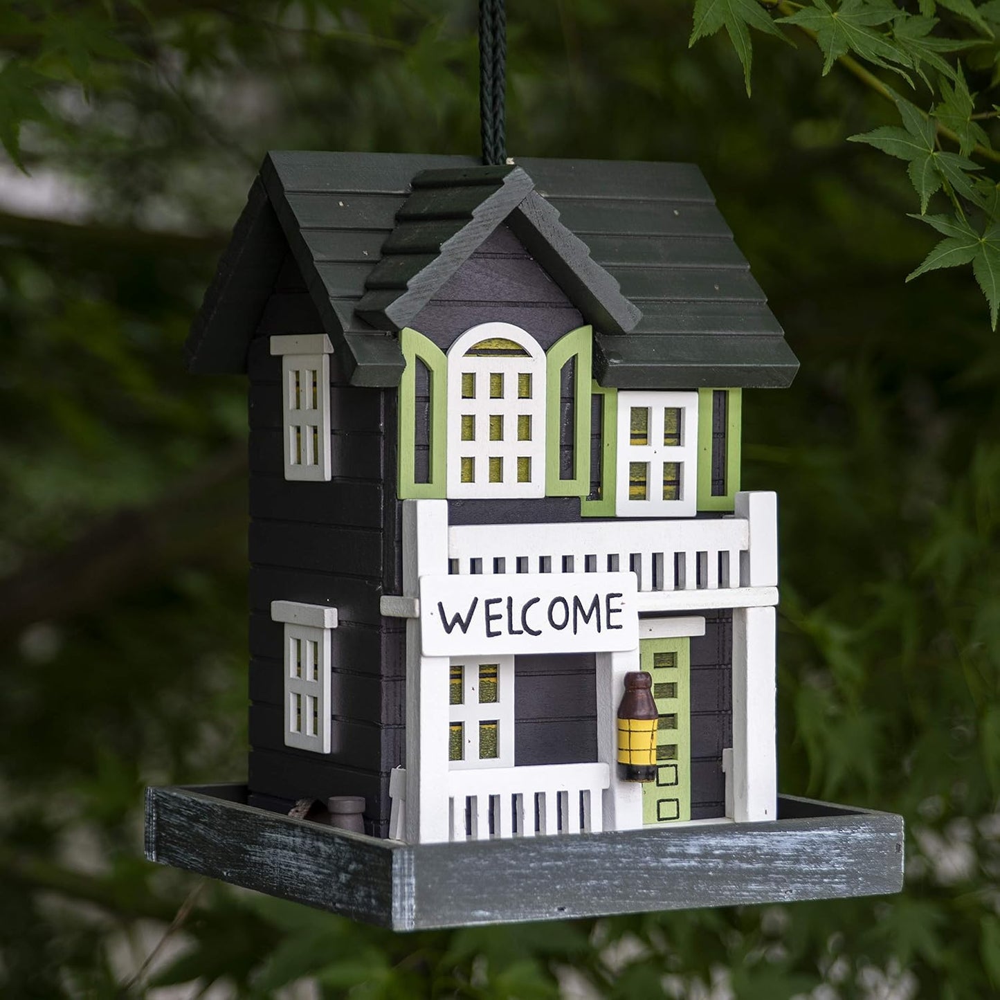 Amish Platform Bird Feeder Wood Garden Hanging Bird House Nature Lovers Breakfast Gifts Outdoor Patio Decor (D)