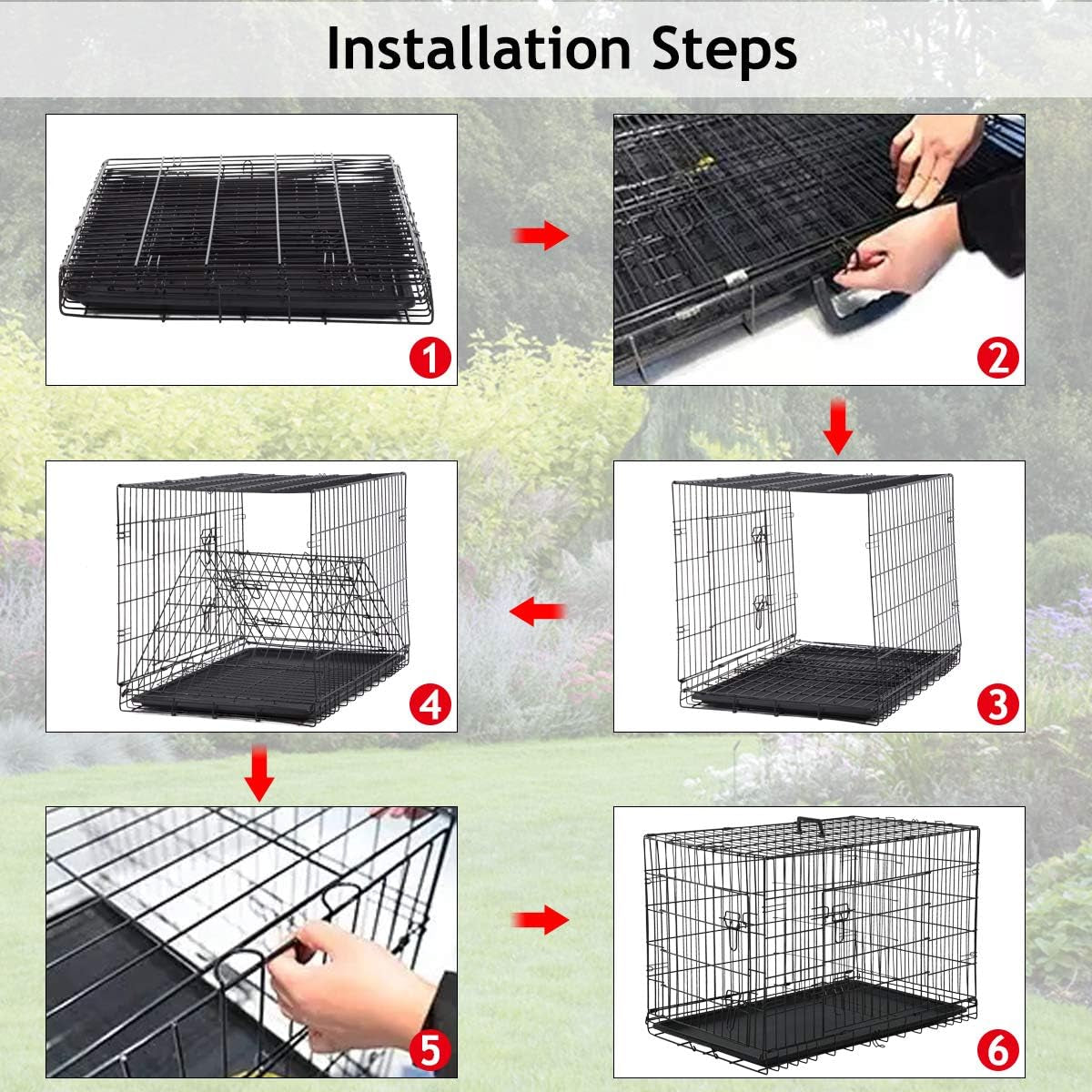 XXL Dog Cage, 48 Inch, Black, Leak Proof, Metal Wire Crate, Pet Animal Segregation Cage with Double-Divider, Tray, Handle for Dog Training, Indoor Use