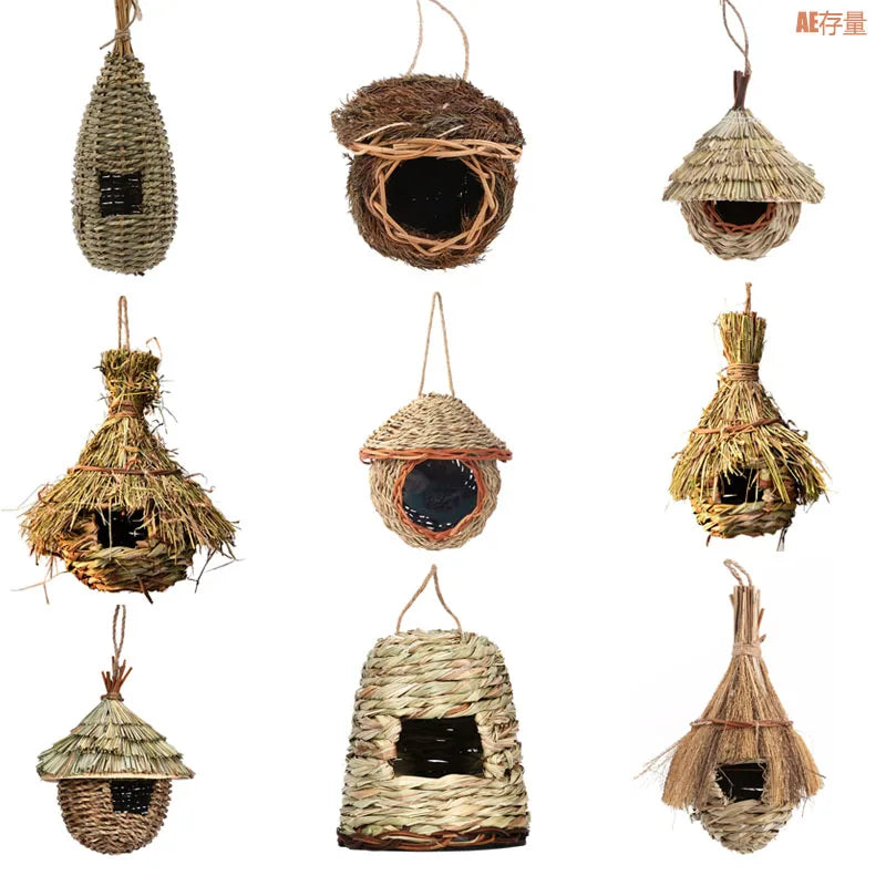 19 Style Birds Nest Bird Cage Natural Grass Egg Cage Bird House Outdoor Decorative Weaved Hanging Parrot Nest Houses Pet Bedroom