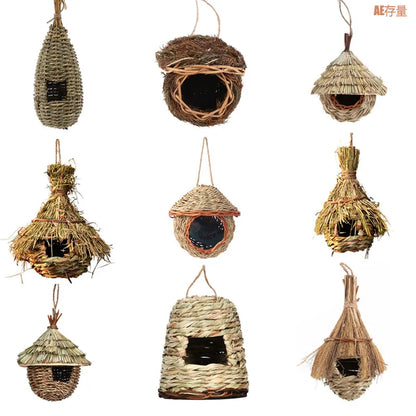 19 Style Birds Nest Bird Cage Natural Grass Egg Cage Bird House Outdoor Decorative Weaved Hanging Parrot Nest Houses Pet Bedroom