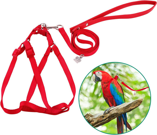 Bird Harness and Leash Kit Adjustable Anti-Bite, Fit for Large Medium Birds, Macaw,Budgerigar, Cockatoo, African Grey, and Reptiles, Lizards(Red Medium)