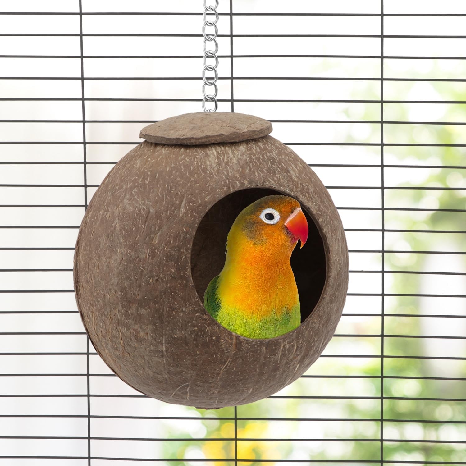 Hy Natural Coconut Hideaway Parrot Birds Toys Decorative Bird Nest Cage House for Pet Parrot Budgies Parakeet Cockatiels Conure Canary Finch Pigeon Cage Hamster Rat (Nest Cage Only)