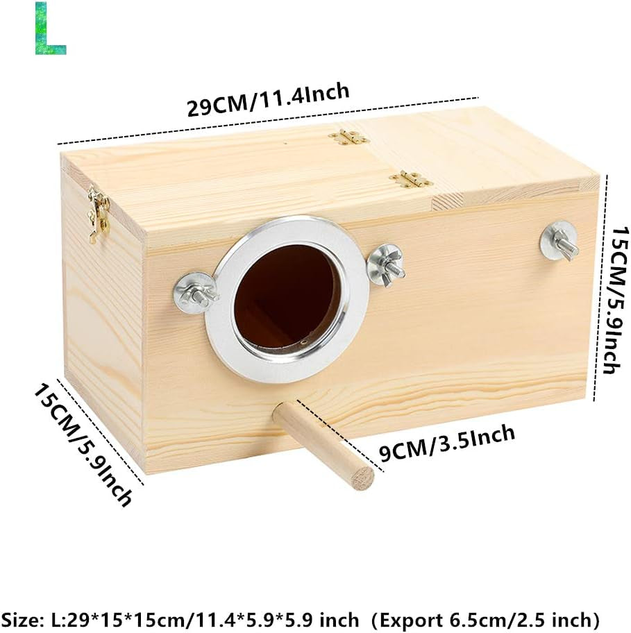 Pine Wood Parakeet Nest Box Bird House Budgie Breeding Mating Box for Lovebirds Cockatiel Parrotlets (L)
