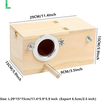 Pine Wood Parakeet Nest Box Bird House Budgie Breeding Mating Box for Lovebirds Cockatiel Parrotlets (L)