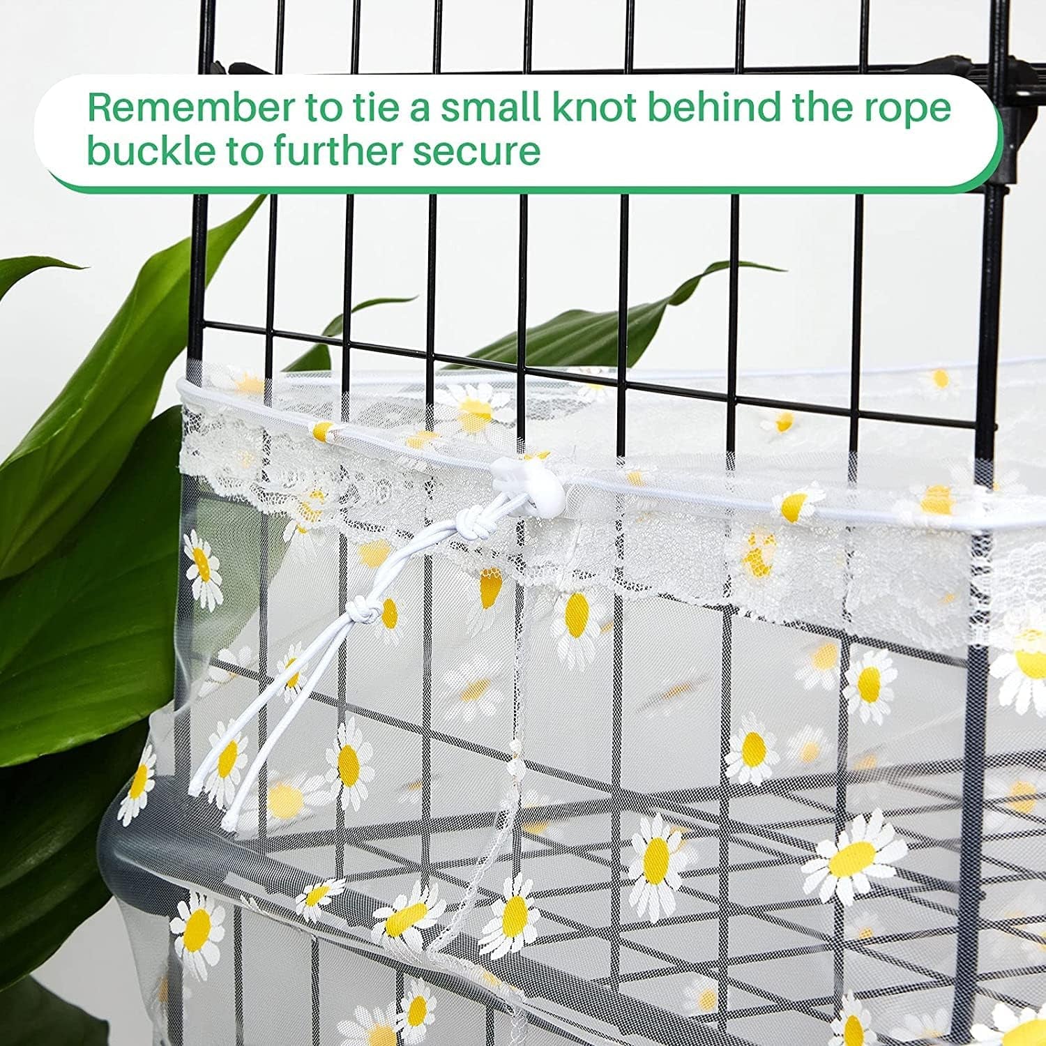 Large Bird Cage Cover Bird Cage Seed Catcher Netting Accessories Adjustable Nylon Skirt Guard for Parrot Parakeet Macaw(Large,White Daisy)