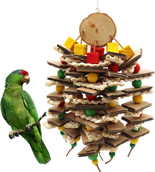 Medium-Sized Bird Toys, African Gray Parrot Toys, Natural Wooden Corn Cob Shaft Cardboard Bird Cage Chew Toys, Suitable for Small and Medium-Sized Parrot Birds (Round Balsam Wood Model)